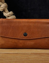 Cool Mens Leather Long Wallet for Men Long Trifold Brown Wallets
