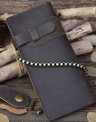 Handmade leather biker trucker wallet leather chain men Vintage Brown long wallet