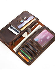 Vintage Coffee Mens Leather Long Wallet Bifold Long Wallets for Men - imessengerbags