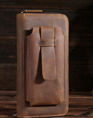 Vintage Leather Mens Long Wallet Bifold Zipper Cool Clutch Wallet for Men