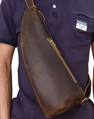 Cool Leather Sling Bag for Men Vintage Chest Bag Crossbody Sling Bags For Men - imessengerbags
