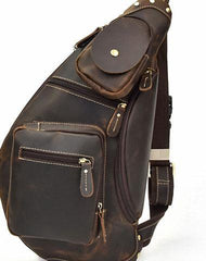Cool Leather Chest Bag Sling CrossBody Bag Sling Travel Bag Sling Hiking Bag For Men
