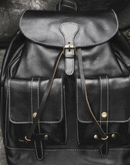 Cool Mens Leather Black Backpack for School Backpack Travel Backpack Hiking Backpack For Men