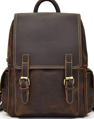 Leather Mens Cool Backpack Large Coffee Travel Bag Hiking Bag For Men - imessengerbags