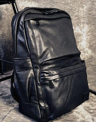 Mens Leather Cool Black Backpack for School Travel Bag Hiking Bag For Men - imessengerbags