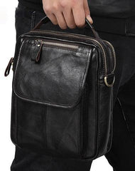 Men Leather Black Handbag Messenger Bag Crossbody bag Cool For Men