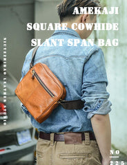Fashion Black Leather Men Small Vertical Messenger Bag Side Bag Brown Courier Bag For Men