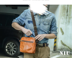 Fashion Black Leather Men Small Vertical Messenger Bag Side Bag Brown Courier Bag For Men