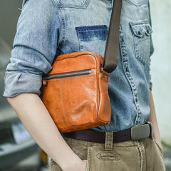 Fashion Black Leather Men Small Vertical Messenger Bag Side Bag Brown Courier Bag For Men