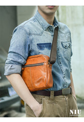 Fashion Black Leather Men Small Vertical Messenger Bag Side Bag Brown Courier Bag For Men