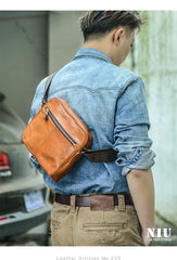 Fashion Black Leather Men Small Vertical Messenger Bag Side Bag Brown Courier Bag For Men