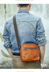 Fashion Black Leather Men Small Vertical Messenger Bag Side Bag Brown Courier Bag For Men
