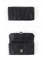 Vintage Black Leather Mens Womens Long Wallet Black Clutch Wallet Phone Wallet For Men - imessengerbags