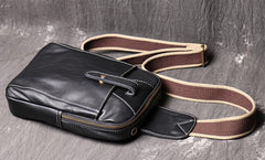 Fashion Black Leather Sling Backpack Men's Sling Bag Black Chest Bag One shoulder Backpack Black Sling Pack For Men - imessengerbags
