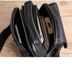 Fashion Black Leather MENS Vertical Small Side Bag Black Messenger Bag Courier Bag For Men