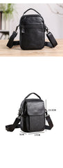 Fashion Black Leather MENS Vertical Small Side Bag Black Messenger Bag Courier Bag For Men