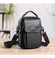 Fashion Black Leather MENS Vertical Small Side Bag Black Messenger Bag Courier Bag For Men