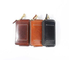 Fashion Black Leather Mens Long Wallet Brown Chain Wallet Biker Chain Wallet Clutch Men