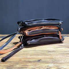 Fashion Black Leather Mens Long Wallet Brown Wristlet Wallet Phone Chain Wallet Clutch Men