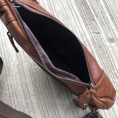 Fashion Brown Leather Men's Sling Bags Chest Bag Fashion Brown One shoulder Backpack Sling Bag For Men - imessengerbags