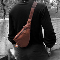 Fashion Brown Leather Men's Sling Bags Chest Bag Fashion Brown One shoulder Backpack Sling Bag For Men - imessengerbags