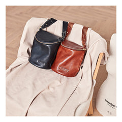 Fashion Brown Leather Mens Womens Bucket Side Bag Black Bucket Messenger Bag For Men and Women - imessengerbags