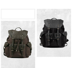 Fashion Canvas Leather Mens Backpack School Backpack Black Canvas Travel Backpack For Men