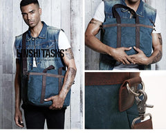 Fashion Canvas Leather Mens Black Briefcase Computer Bag Work Bag Handbag For Men