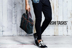 Fashion Canvas Leather Mens Black Briefcase Computer Bag Work Bag Handbag For Men