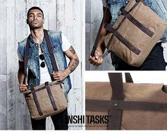 Fashion Canvas Leather Mens Black Briefcase Computer Bag Work Bag Handbag For Men - imessengerbags