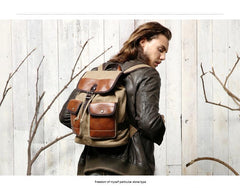 Fashion Canvas Leather Mens Khaki Backpack School Backpack Black Canvas Travel Backpack For Men