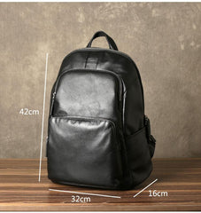 Fashion Leather Men's 15 inches Computer Backpack Black Large Travel Backpack Black Large College Backpack For Men