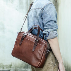 Fashion Leather Mens Cool Black Business Bag 13'' Messenger Bag Briefcase Brown Work Bag Laptop Bag for men