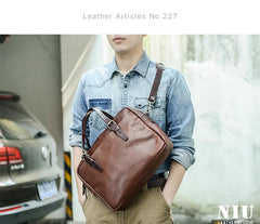 Fashion Leather Mens Cool Black Business Bag 13'' Messenger Bag Briefcase Brown Work Bag Laptop Bag for men