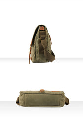 Fashion Waxed Canvas Leather Mens Army Green Side Bags Messenger Bags Khaki Casual Canvas Courier Bag for Men - imessengerbags