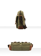 Fashion Canvas Leather Mens Khaki Side Bag Messenger Bags Army Green Canvas Courier Bag for Men