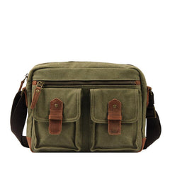 Fashion Canvas Leather Mens Khaki Side Bag Messenger Bags Army Green Canvas Courier Bag for Men