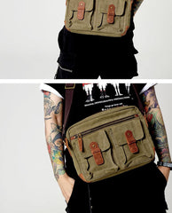 Fashion Canvas Leather Mens Khaki Side Bag Messenger Bags Army Green Canvas Courier Bag for Men