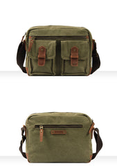 Fashion Canvas Leather Mens Khaki Side Bag Messenger Bags Army Green Canvas Courier Bag for Men