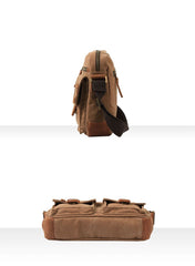 Fashion Canvas Leather Mens Khaki Side Bag Messenger Bags Army Green Canvas Courier Bag for Men