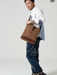 Fashion Vertical Canvas Leather Mens Courier Bag Crossbody Bag Messenger Bags Khaki Canvas Postman Bag for Men