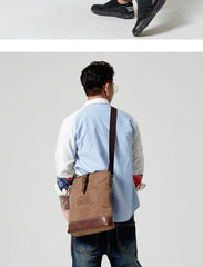 Fashion Vertical Canvas Leather Mens Courier Bag Crossbody Bag Messenger Bags Khaki Canvas Postman Bag for Men