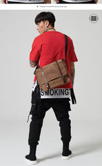 Fashion Canvas Leather Mens Side Bags Messenger Bags Khaki Canvas Courier Bag for Men