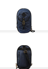 Fashion Waxed Canvas Mens Sling Bag Canvas Sling Pack Blue Canvas Sling Backpack for Men