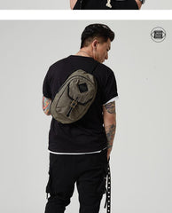 Fashion Waxed Canvas Mens Sling Bag Canvas Sling Pack Blue Canvas Sling Backpack for Men