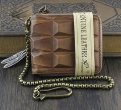Fashion Brown Leather Men's Small Zipper Biker Chain Wallet Wallet with Chain For Men - imessengerbags