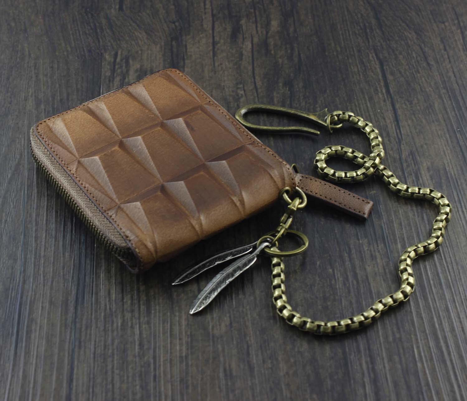 Fashion Brown Leather Men's Small Zipper Biker Chain Wallet Wallet with Chain For Men - imessengerbags