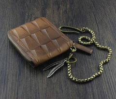 Fashion Brown Leather Men's Small Zipper Biker Chain Wallet Wallet with Chain For Men - imessengerbags