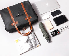 Fashion PVC Canvas Black Men's Large Handbag Briefcase Business Laptop Business For Men - imessengerbags