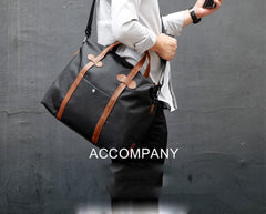 Fashion PVC Canvas Black Men's Large Handbag Briefcase Business Laptop Business For Men - imessengerbags